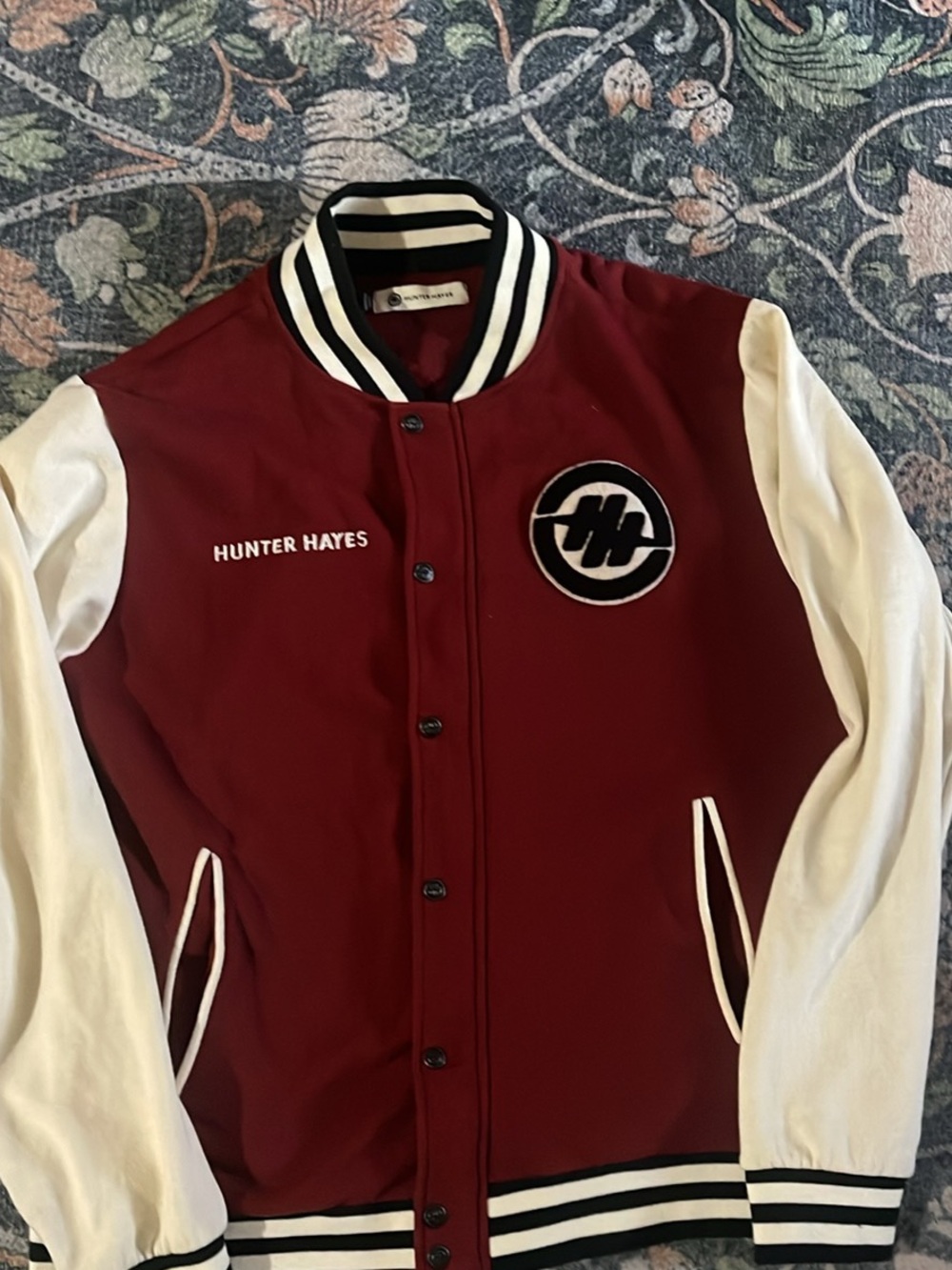 Maroon and White Varsity Bomber Jacket